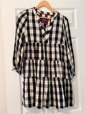 Anthropologie Black and White Plaid Tiered Dress